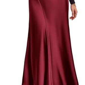 PRETTYGARDEN Women's Satin Midi Skirt Red